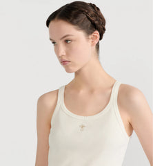 Dior Women's Spring And Summer Beige Ribbed Cotton Blend Plain Knit Fabric Gold Bee Embroidery Sleeveless Camisole Vest Lady Top #194946