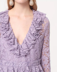 Valentino Women's Spring And Autumn Heavy Lace V-Neck Solid Color Fit Short Long Sleeve Dresses Ngvp #9732