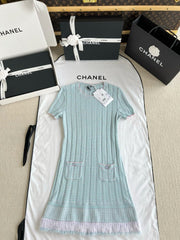 Chanel Women's Summer Fashion Casual Knit Crew Neck Short Sleeve Dress #78462