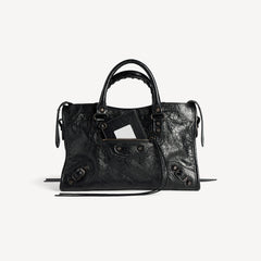 Balenciaga Le City Medium And Small Handbags Silver And Black Accents Imported Lambskin Biker Bag Riveted Tote Crossbody Bags #84168A
