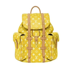 Louis Vuitton Christopher Monogram Taurillon Cow Leather Backpack Lv Men's Backpack With Floral Monogram In Blue Green And Yellow Bags #82792A