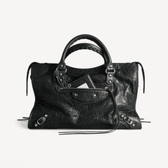 Balenciaga Le City Medium And Small Handbags Silver And Black Accents Imported Lambskin Biker Bag Riveted Tote Crossbody Bags #84168A