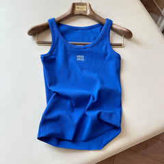 MiuMiu Women's Summer Solid Color Letter Print Round Neck Sleeveless Tank Top Vest #76684