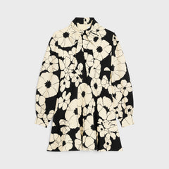Celine Women's Summer Black And White Floral Pattern Bow Neckline Long Sleeve Dresses #76713