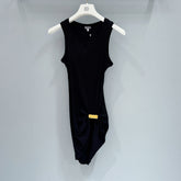 Loewe Women's Summer Fashion Casual Solid-Color Tank Top Style Waist-Pleated Metal Decorated Dress #78469