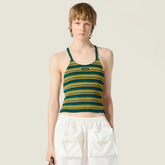 MiuMiu Women's New Arrival Early Spring Letter Logo Slimming Color-blocked Striped Tie-back Halter Top Lady Vest #195996
