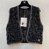 Chanel Women's Spring/Fall Knit Rhinestone-Embellished Solid-Color Cotton Sleeveless Cardigan Vest Ngvp #2396