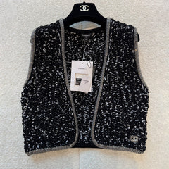 Chanel Women's Spring/Fall Knit Rhinestone-Embellished Solid-Color Cotton Sleeveless Cardigan Vest Ngvp #2396