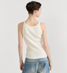 Dior Women's Spring And Summer Beige Ribbed Cotton Blend Plain Knit Fabric Gold Bee Embroidery Sleeveless Camisole Vest Lady Top #194946