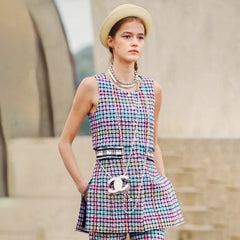 Chanel Women's Colorful Plaid Dress Spring And Summer Sleeveless Tweed Skirt Top Lined 100% Silk Fashion Temperament Dresses Ngvp #9992