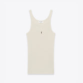 Saint Laurent Women's Spring And Summer White Ribbed Vest With Embroidered Logo Slim-fitting Design Round Neckline Simple And Elegant Fashionable Vest Lady #195336