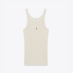 Saint Laurent Women's Spring And Summer White Ribbed Vest With Embroidered Logo Slim-fitting Design Round Neckline Simple And Elegant Fashionable Vest Lady #195336