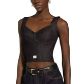 Dolce&Gabbana Women's Solid Colour Vest Washed Denim Bra Style Suspender Jacket Lined Leopard Printed #76862