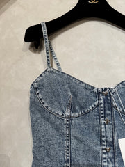 Chanel Women's Spring/Summer Casual Fashion Camellia Halter Denim Vest #78685