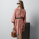 Gucci Women's Summer Pink All Over Logo Printed Silk Tunic Long Sleeve Dresses #72483