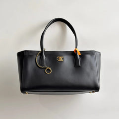 Chanel Cerf Tote Bag Women's Long Black Leather Clutch Elegant Evening & Casual Crossbody Bag #82721A