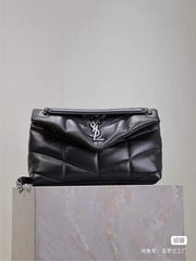 SAINT LAURENT PUFFER TOY Handbag Black Silver Buckle Plaid Bag Stylish Elegant Sophisticated Flap Bags 7593371EL001000 #184316