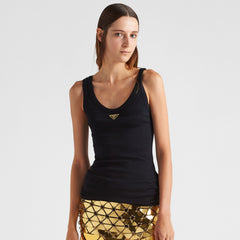 Prada Women's Summer Solid Color Logo Crew Neck Cotton Vest Top #76534