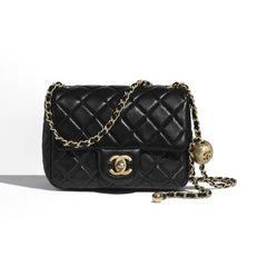 Chanel Women's Adjustable Shoulder Strap Diamond Pattern Gold Buckle Chain Gold Ball Solid Color Leather Crossbody Shoulder Bag Bags #76352