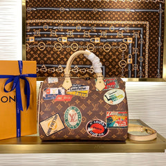 Louis Vuitton Speedy Bandoulière 30 Women's Flight Mode Vintage Iconic Monogrammed Coated Canvas Shoulder Crossbody Tote Bag Bags #75371