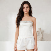 MiuMiu Women's Spring/summer Structured Embroidered Beaded Strapless Black And White Fitted Fashionable Elegant And Sexy Top/camisole Lady Vest #196563