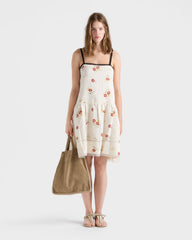 Prada Women's New Arrival 2026 Embroidered Linen Floral Sleeveless Dress Stylish Chic And Elegant Spaghetti-strap Mini Dress Lady #196982