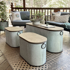 Nestable Galvanized Metal Storage Bench, Set of Three