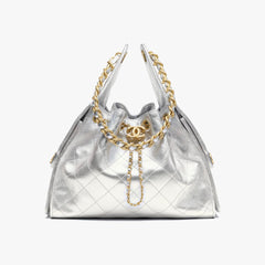 Chanel Women's Classic Double C Logo Solid Color Cowhide & Leather Tote Shoulder Bag Bags Metallic-colored Leather Tends To Fade Easily #77572