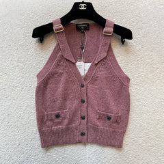 Chanel Women's Knitted Buckle Slim Vest Spring And Summer Fashion Temperament Elegant Delicate Button Undershirt Tops Ngvp #2645