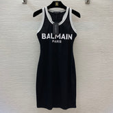 Balmain Women's Summer Fashion Casual Crew Neck Pullover Color Block Sleeveless Fitted Dress #79446