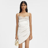 Jacquemus Women's Summer Solid Color Asymmetric Hollow Out Lace Splicing Short Sleeveless Halter Pleated Dresses Ngvp #9182