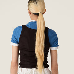 MiuMiu Women's Solid-Color Lace Knit Vest for Fall/Winter Stylish Layering Trend Retro-Chic Blouse #82439A