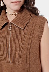 Chanel Women's Spring And Autumn Brown Zipper Vintage Fashion Cashmere Knit Vest Sleeveless Single Breasted Top Ngvp #8941