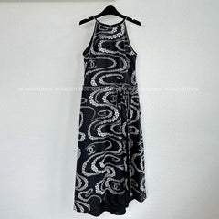 Chanel Women's Summer Solid Colour Printed Cotton Halter Neck Sleeveless Long Dress #77413