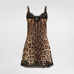 Dolce&Gabbana Women's Spring/summer Leopard-print Lace Fitted Midi Dress Stylish Elegant And Sexy Short Mini Dress Lady Dress #82991A