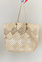 Chanel Women's CoCo Beach Collection Woven Shopper Solid Color Gold Buckle Logo Checkered Casual Tote Bag Bags AS4576-B15546-NW424 #81292