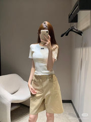 MiuMiu Lace White Knitted Vest Women's Spring And Summer Fashion Elegant Slim Patch Logo Undershirt T-shirt Tops #81438
