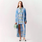 Chanel Women's Summer Striped Color-Blocked Double-Pocket Polo-Neck Long-Sleeve Knit Dress Ngvp #2516