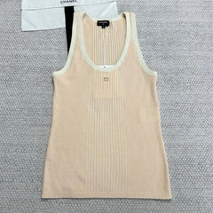 Chanel Women's Summer Fashion Casual Solid Color Round Neck Sleeveless Knit Tank Top Vest #78478