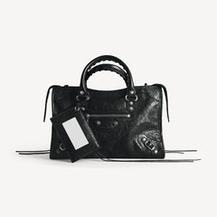Balenciaga Le City Medium And Small Handbags Silver And Black Accents Imported Lambskin Biker Bag Riveted Tote Crossbody Bags #84168A