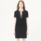 Valentino 26S Women's Black and Gold Tweed Rhinestone Embroidery V-Neck Lady Dress #195262