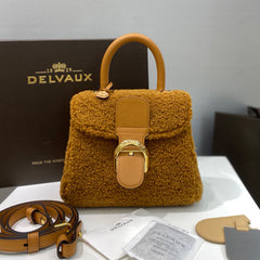 Delvaux Brillant Women's Classic Fashion Leather Shearling Adjustable Strap Crossbody Tote Bag Bags #78695