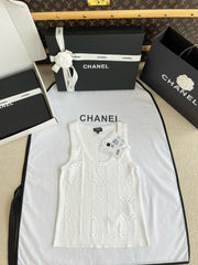 Chanel Women's Summer U-Neck Floral Lace-Up Solid Color Stretch Knit Sleeveless Tank Top Vest #81523