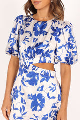 Aminah Puff Sleeve Dress - Blue Floral