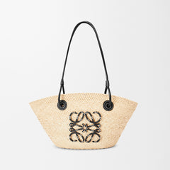Loewe Small Anagram Basket Bag in Iraca Palm Calfskin Beige Summer Vacation Fashion Elegant Logo Oversized Tote Bag Classic Clutch Bags #82694A