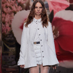 Chanel Women's Spring And Autumn White Sequin Lapel Single Breasted Coarse Tweed Waist Jacket Dress Ngvp #8526