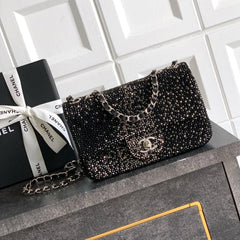 Chanel Women's Full-Diamond Logo Single-Shoulder Crossbody Bag Casual Solid-Color Chain-Strap Flip-Top Rotating Closure Handbag Bag Bags #81562