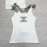 Chanel Women's Summer Fashion Casual Crew Neck Pullover Top with Adjustable Straps in Pure Cotton Fabric Vest #78844