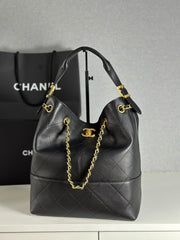 Chanel 25a Hobo Full-leather Black & Gold Vertical Tote Bag Stylish Luxury Shimmering Shoulder Bag Handheld Large Capacity Bags #82166A