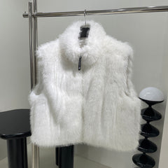 Balenciaga Women's Fall And Winter Nylon Fabric Double Sided Wear Fur Fabric Zipper Sleeveless Vest Jacket #74841